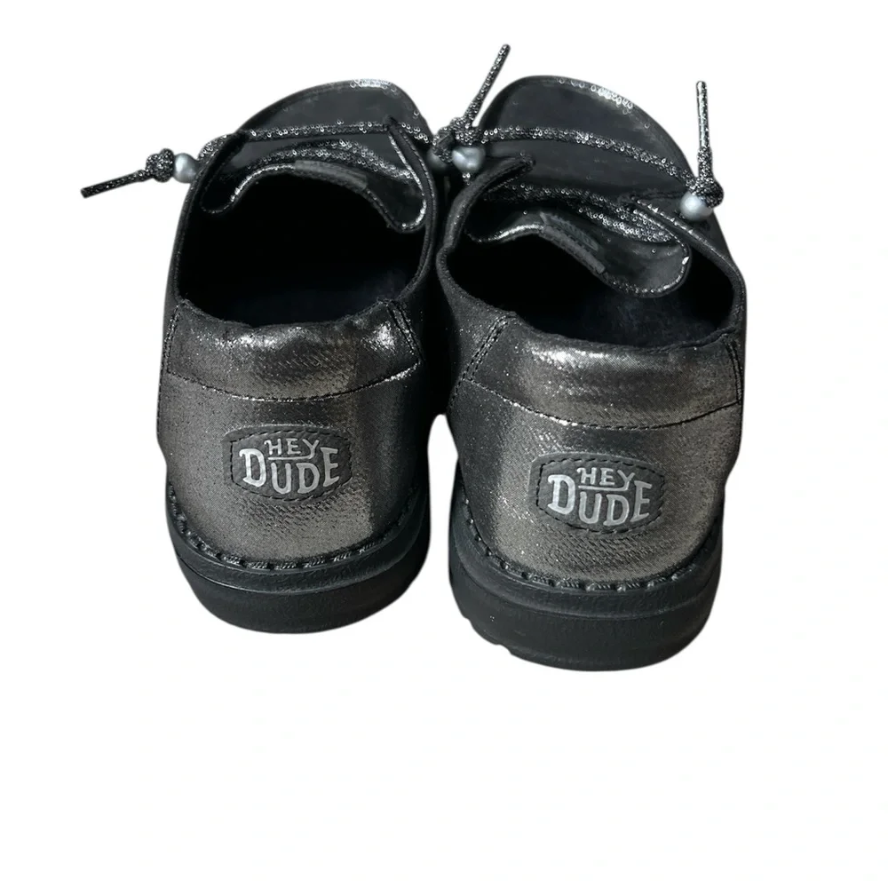 Hey Dude Shimmering Charcoal Black Loafers - Picture 2 of 6